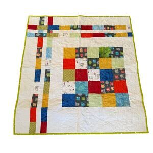 Handmade Patchwork Baby Boy Quilt Blanket Colorful Cute Monsters Bears 40x44"